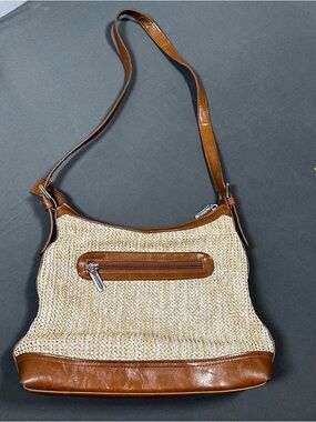 Diverso Italy Vintage Woven Straw & Leather Shoulder Bag